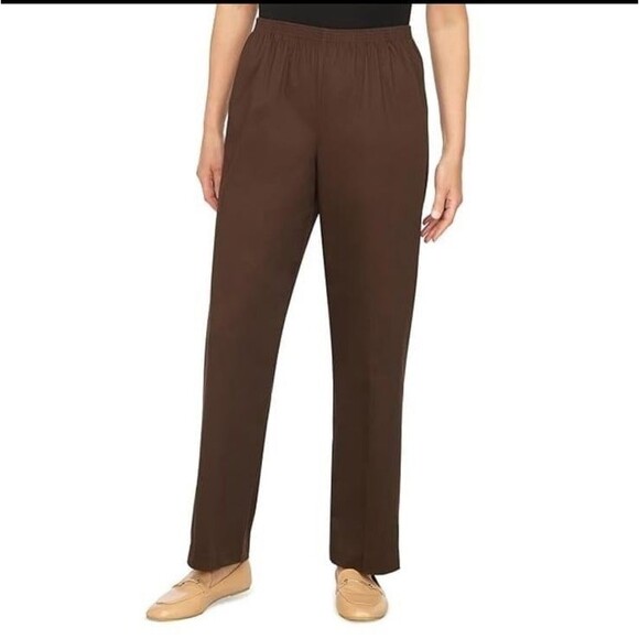 Alfred Dunner Women’s Brown Straight Leg Pull on Pants NWT size 14P MachineWash - Picture 3 of 12
